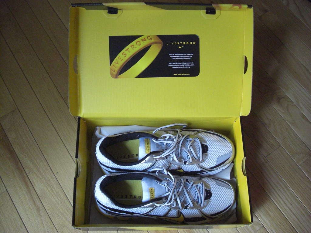 Running shoes resting on a jogging trail