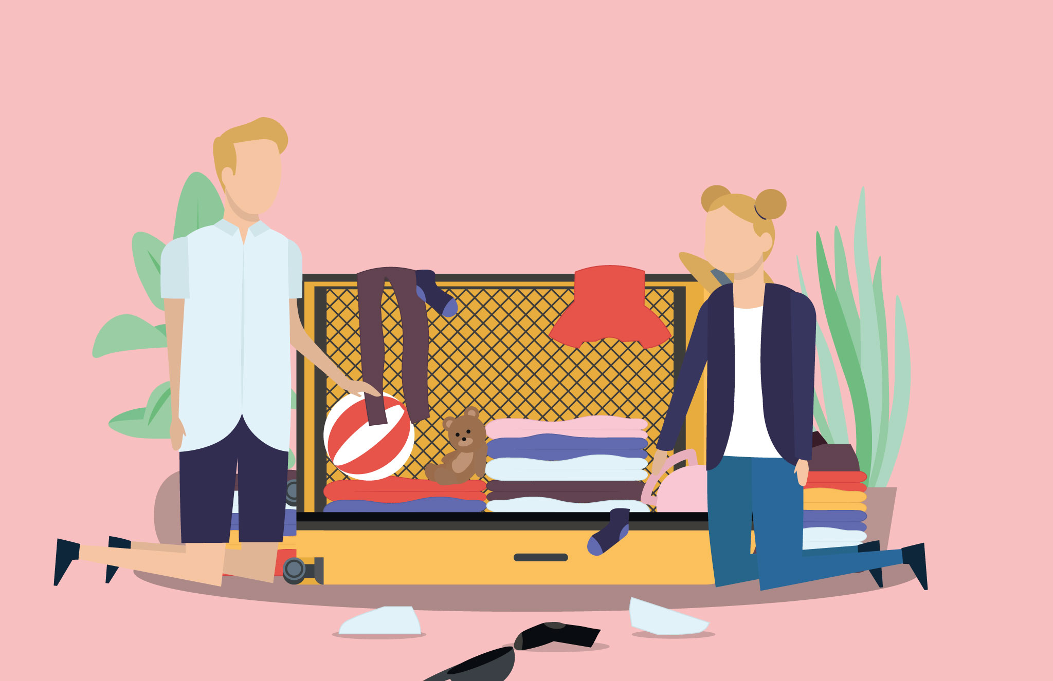 A suitcase packed full for a holiday